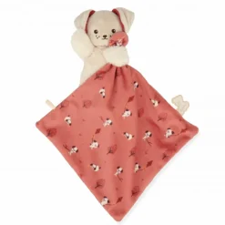 Knuffel Hondje met een knuffelvierkantje Baksteen kleur