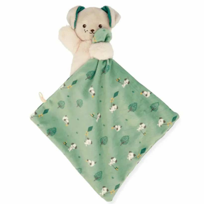 Knuffel Hondje met een knuffelvierkantje Groen