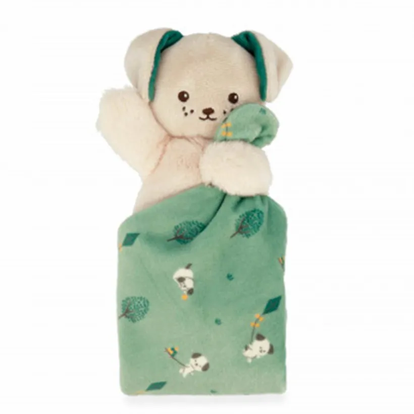 Knuffel Hondje met een knuffelvierkantje Groen