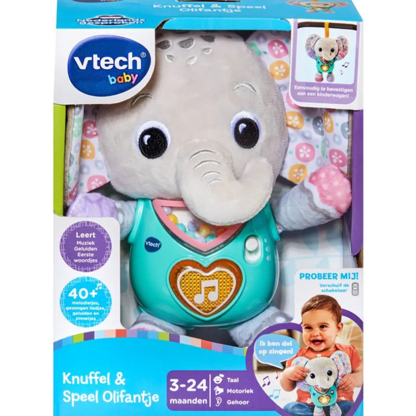 Knuffel Olifant grijs 15 melodietjes 3 liedjes NL 3m+