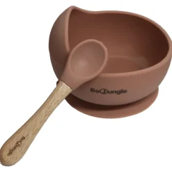Kom in silicone met zuignap + lepel in hout Terracotta