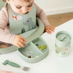 Kom met vakjes en zuignap Playground Groen