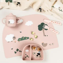 Kom met vakjes en zuignap Tiny Farm Roze