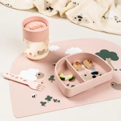 Kom met vakjes en zuignap Tiny Farm Roze