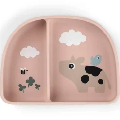 Kom met vakjes en zuignap Tiny Farm Roze