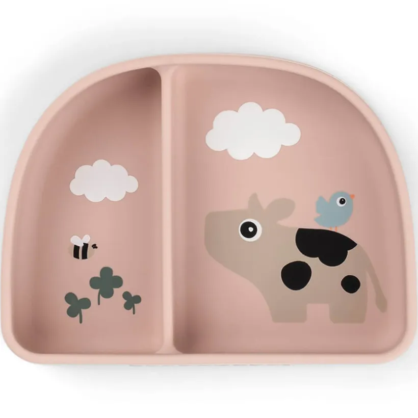 Kom met vakjes en zuignap Tiny Farm Roze