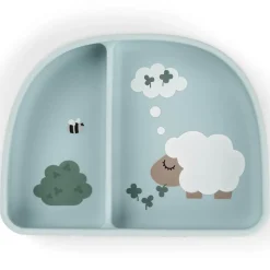 Kom met vakjes en zuignap Tiny Farm Blauw