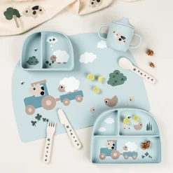 Kom met vakjes en zuignap Tiny Farm Blauw