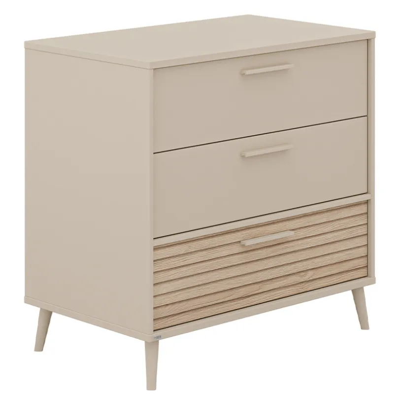 Kommode met 3 lades 95 x 93 x 57 cm kasjmier Beige/Groovy eikenhout