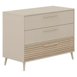 Kommode met 3 lades 123 x 93 x 57 cm kasjmier Beige/Groovy eikenhout