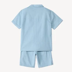 Kort 2-delig jongensensemble van fantasie stof in effen blauw