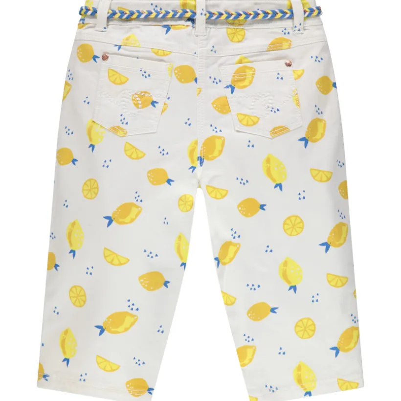 Korte broek in twill met een all-over print en koorden in de taille