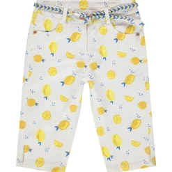 Korte broek in twill met een all-over print en koorden in de taille