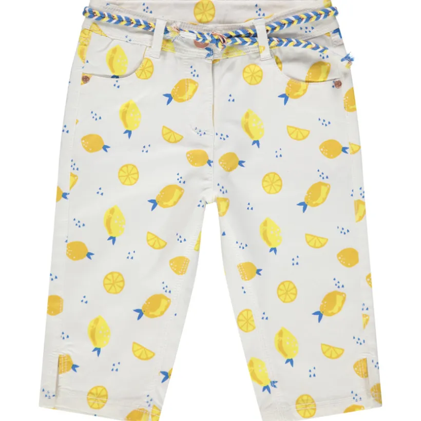 Korte broek in twill met een all-over print en koorden in de taille