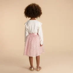 Korte effen rozenkleurige tule rok met glanzende pailletten meisjes