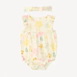 Korte geprinte combinatie koala + geknoopt haarbandje voor babymeisje