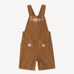 Korte geribde fluwelen tuinbroek met geborduurde details voor babymeisje