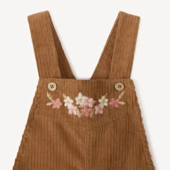 Korte geribde fluwelen tuinbroek met geborduurde details voor babymeisje