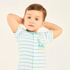 Korte gestreepte badstof romper voor babyjongens
