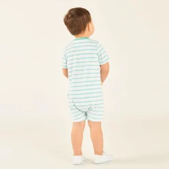 Korte gestreepte badstof romper voor babyjongens