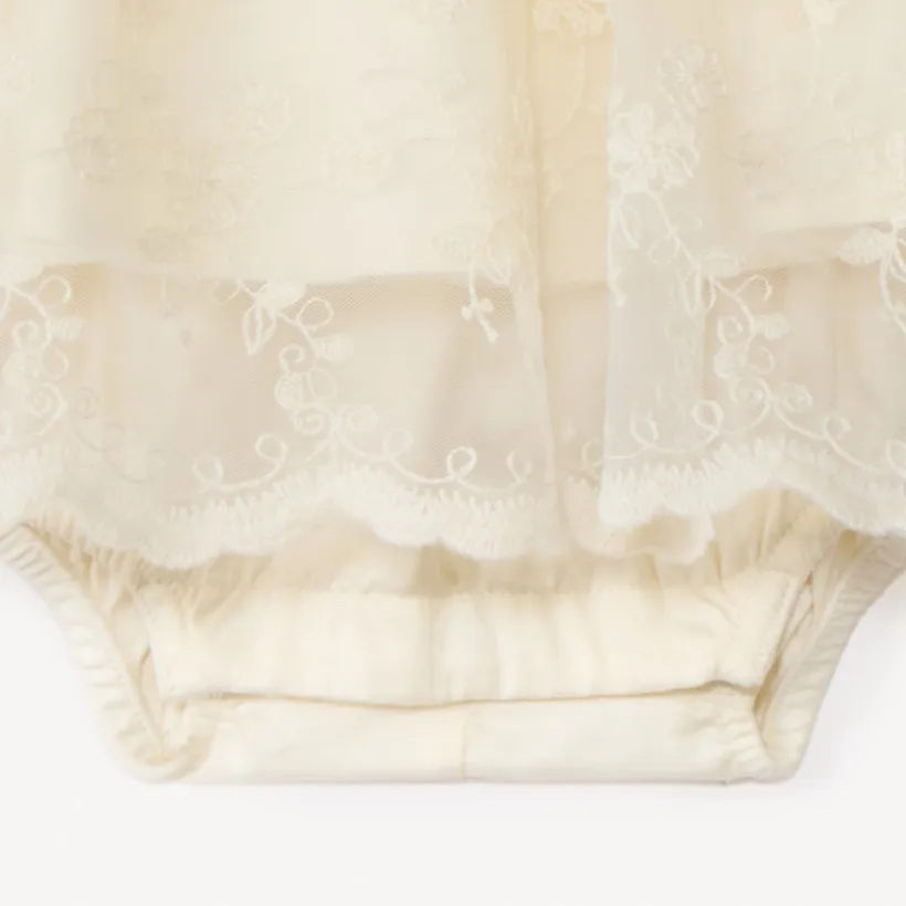 Korte 2-in-1 geborduurde tulle jumpsuit voor babymeisjes