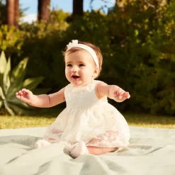 Korte 2-in-1 geborduurde tulle jumpsuit voor babymeisjes