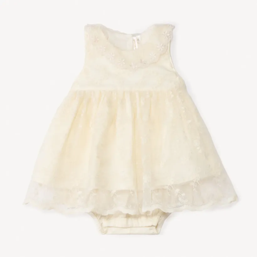 Korte 2-in-1 geborduurde tulle jumpsuit voor babymeisjes