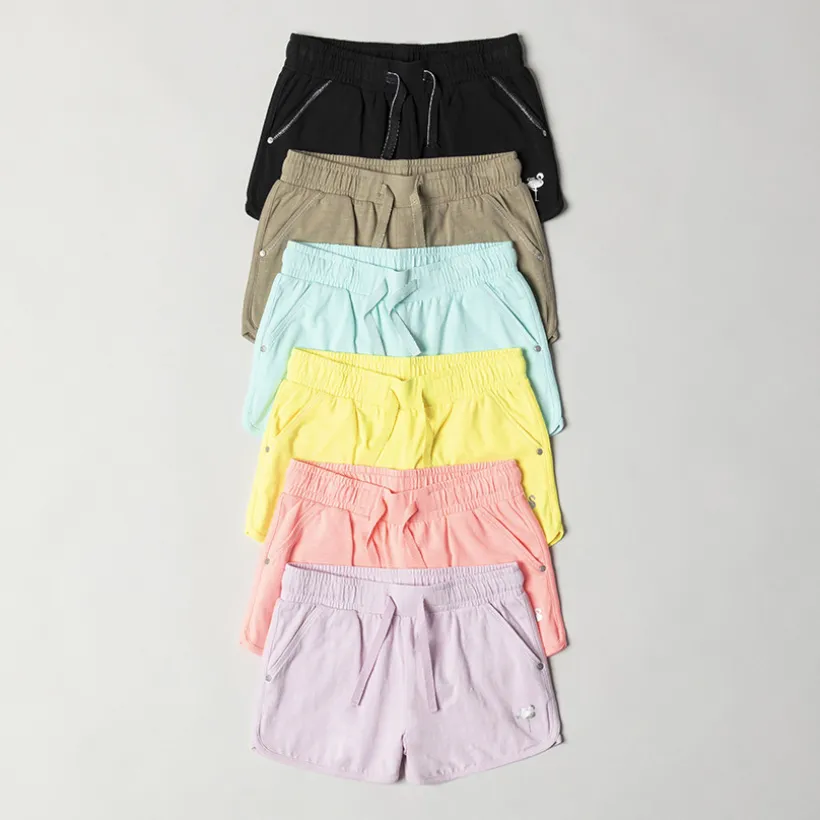Korte jersey short met flamingo print en folie meisjes