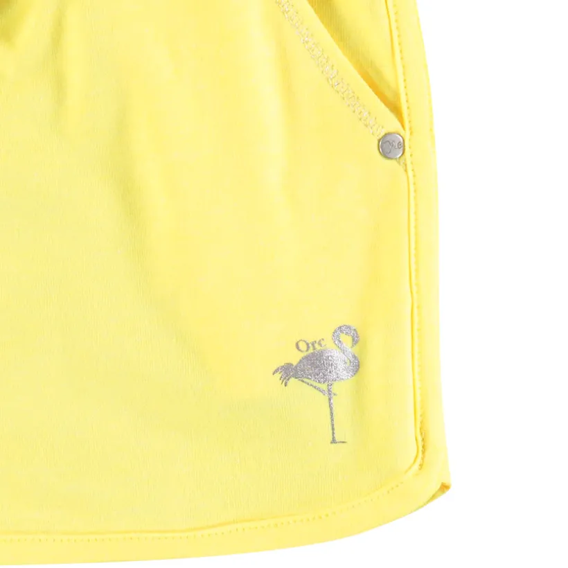 Korte jersey short met flamingo print en folie meisjes
