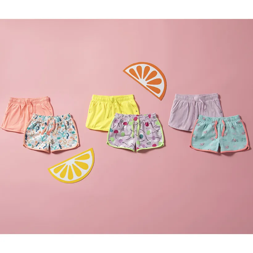 Korte jersey short met flamingo print en folie meisjes