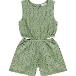 Korte jumpsuit in jacquard fantasie met opengewerkte details voor meisjes