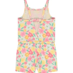 Korte jumpsuit in jersey slub met bloemenprint meisjes