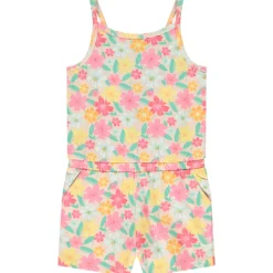 Korte jumpsuit in jersey slub met bloemenprint meisjes