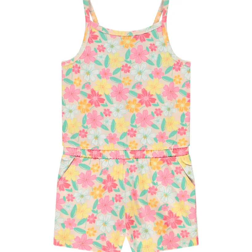 Korte jumpsuit in jersey slub met bloemenprint meisjes