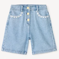 Korte lange jeans met borduursel en verstelbare taille meisjes