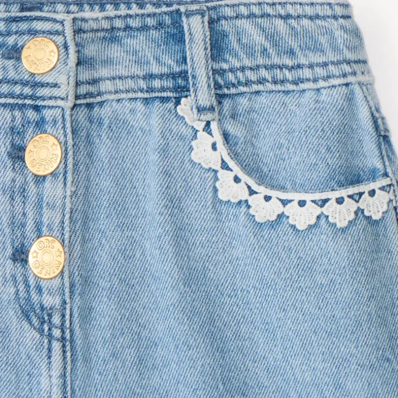 Korte lange jeans met borduursel en verstelbare taille meisjes