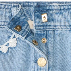Korte lange jeans met borduursel en verstelbare taille meisjes