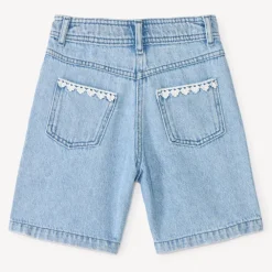 Korte lange jeans met borduursel en verstelbare taille meisjes