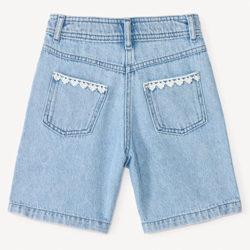 Korte lange jeans met borduursel en verstelbare taille meisjes