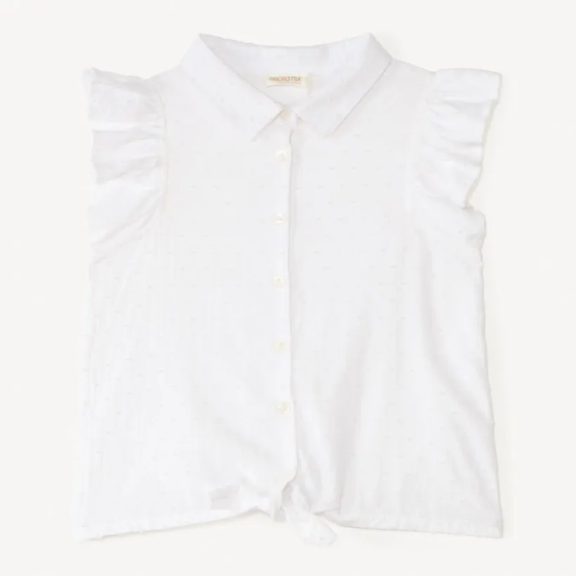 Korte mouw blouse met volant en strik in de taille meisjes