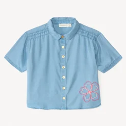 Korte mouwen blouse met gesmokte schouders en bloemen in corduroy meisjes