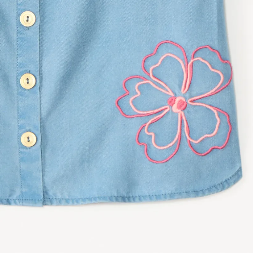 Korte mouwen blouse met gesmokte schouders en bloemen in corduroy meisjes