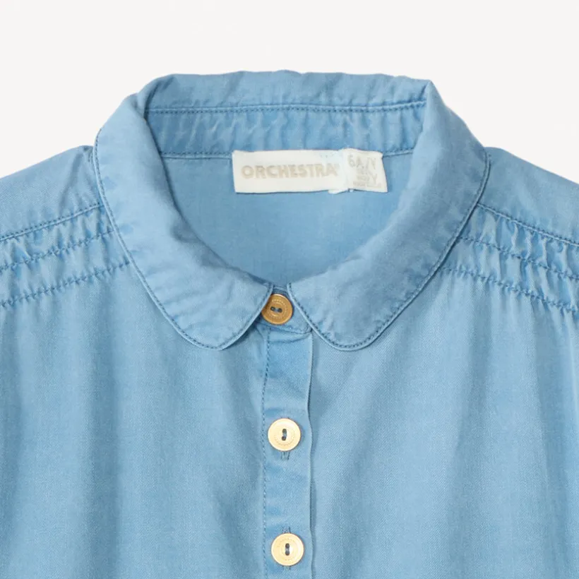 Korte mouwen blouse met gesmokte schouders en bloemen in corduroy meisjes