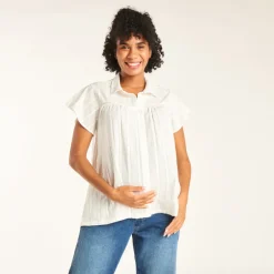 Korte mouwen blouse van effen stof voor dames