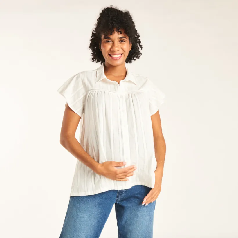 Korte mouwen blouse van effen stof voor dames
