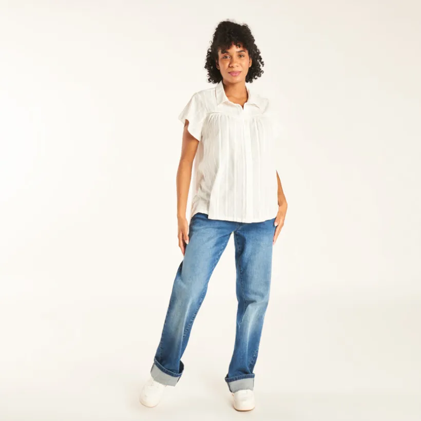 Korte mouwen blouse van effen stof voor dames