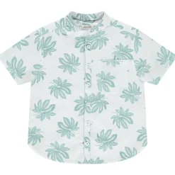 Korte mouwen chemise met mao-kraag en bladerenprint jongens