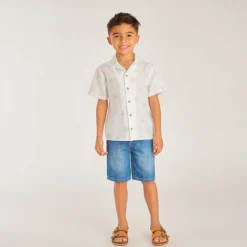 Korte mouwen Cubaans coll shirt met zeesterprint jongens