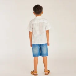 Korte mouwen Cubaans coll shirt met zeesterprint jongens