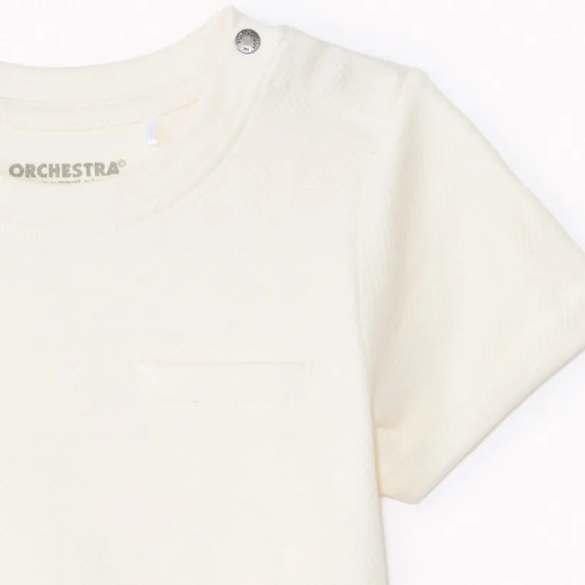 Korte mouwen effen T-shirt van popcorn-effect jersey voor babyjongen